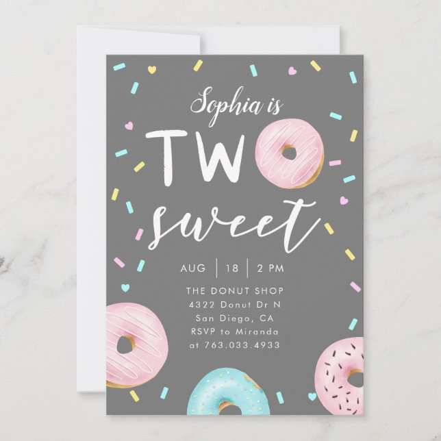 Invitación Dulce fiesta de cumpleaños temática de Donut (Anverso)