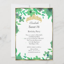 Invitación Dulce fiesta de cumpleaños verde 16 flores blancas