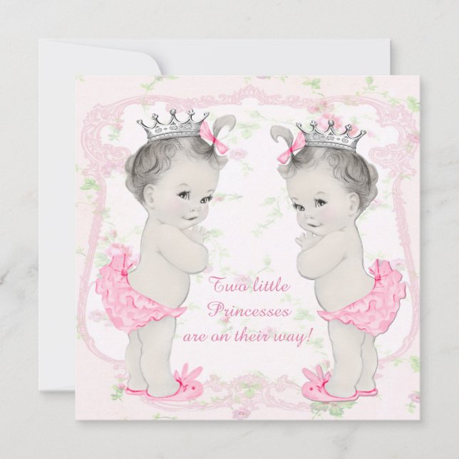 Invitación Dulce Fiesta de Gemelas Princesas Rosadas (Anverso)