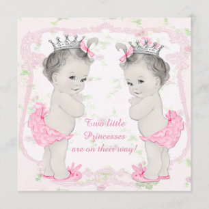 Invitación Dulce Fiesta de Gemelas Princesas Rosadas