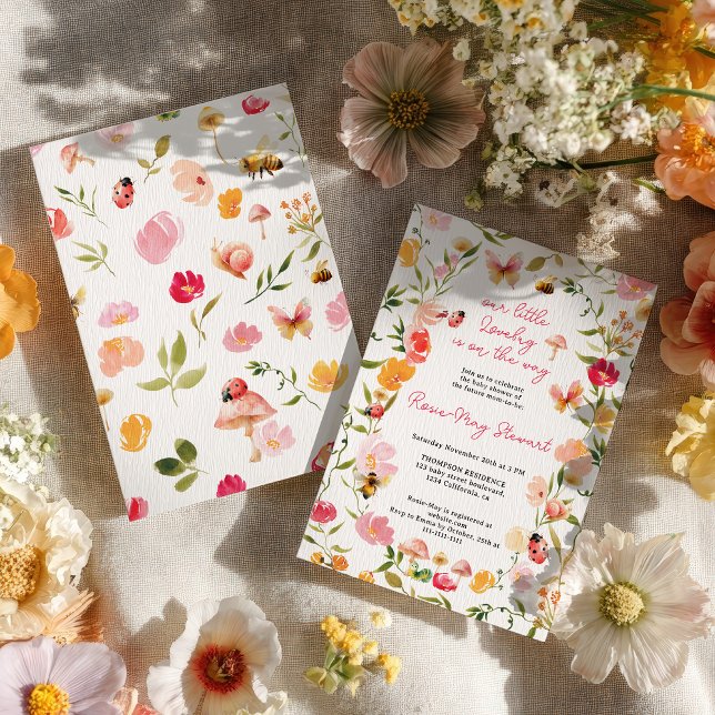 Invitación Dulce Fiesta de Jardín de Primavera para el Bebé L (Cute Little Lovebug Spring Garden Baby Shower Invitation)