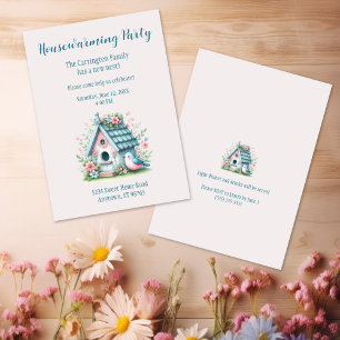Invitación Dulce Fiesta de la Casa de Aves Azul y Rosa