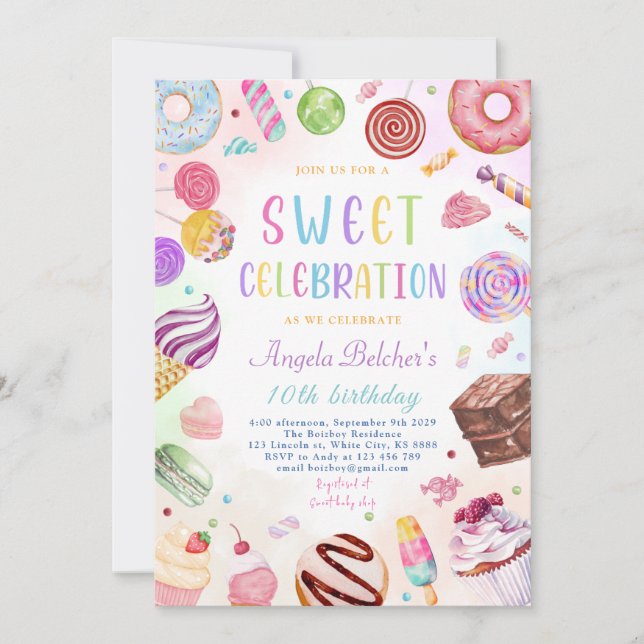 Invitación Dulce fiesta de los dulces golosos (Anverso)