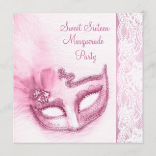 Invitación Dulce Fiesta de Máscaras Rosa Cumpleaños Dieciséis