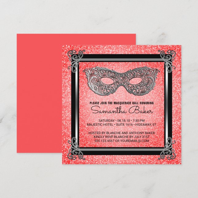 Invitación Dulce Fiesta de Masquerade 16 | Cumpleaños de Dulc (Anverso / Reverso)