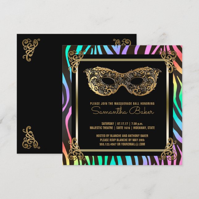 Invitación Dulce Fiesta de Masquerade 16 | Dulce Dieciséis Ce (Anverso / Reverso)