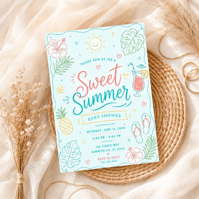 Invitación Dulce fiesta de verano tropical dibujada a mano pa (Subido por el creador)