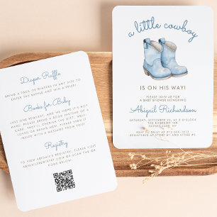 Invitación Dulce Fiesta del Bebé: Pequeño Niño Vaquero Azul
