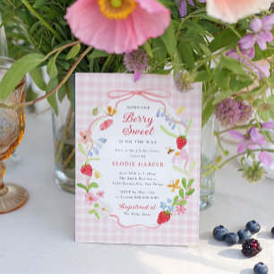 Invitación Dulce Fiesta Floral de Fresa para Baby Shower