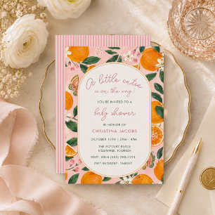 Invitación Dulce Fiesta Floral de Naranja para Baby Shower 