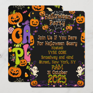 Invitación Dulce Fiesta Infantil de Halloween Retro Kawaii Es
