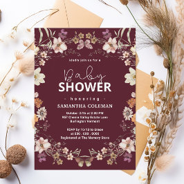 Invitación Dulce Fiesta Moderna de Burgundy Boho Flor Silvest