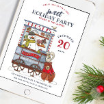 Invitación Dulce fiesta navideña de color de canto de nieve<br><div class="desc">Presentamos nuestra invitación a la fiesta "Un dulce feriado", donde el maravilloso paisaje invernal se cruza con el encanto de los bosques. Con un delicioso ilustracion acuático de un simpático muñeco de nieve, Frosty, que atiende a su carrito de caramelos repleto de dulces de temporada. Únete a la diversión festiva...</div>