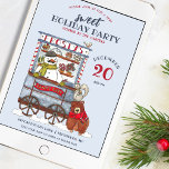 Invitación Dulce fiesta navideña de color de canto de nieve<br><div class="desc">Presentamos nuestra invitación a la fiesta "Un dulce feriado", donde el maravilloso paisaje invernal se cruza con el encanto de los bosques. Con un delicioso ilustracion acuático de un simpático muñeco de nieve, Frosty, que atiende a su carrito de caramelos repleto de dulces de temporada. Únete a la diversión festiva...</div>