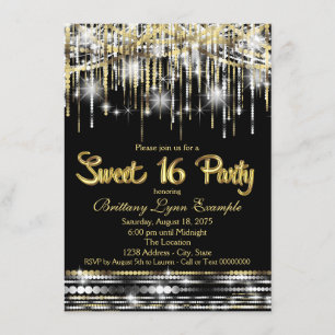 Invitación Dulce Fiesta negro y dorado