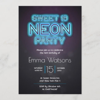 Invitación Dulce Fiesta Neon Azul