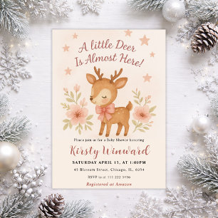 Invitación Dulce Fiesta para el Bebé Ciervo del Bosque Rosa