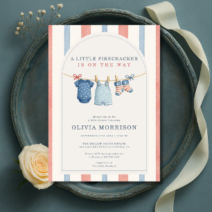 Invitación Dulce Fiesta Patriótica de Rayas para Baby Shower