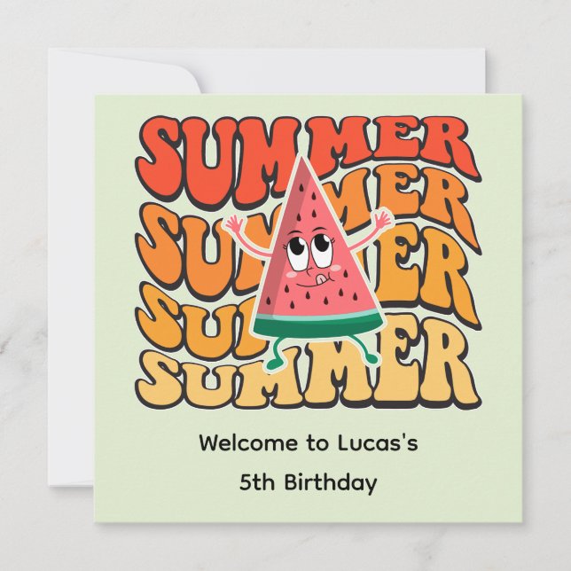 Invitación Dulce Fiesta Retro Verano Sandía Groovy (Anverso)
