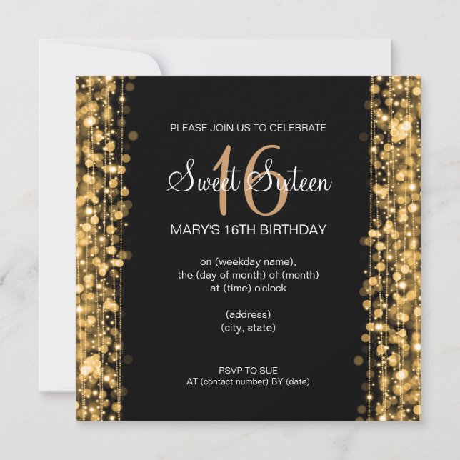 Invitación Dulce Fiesta Sparkles Gold (Anverso)