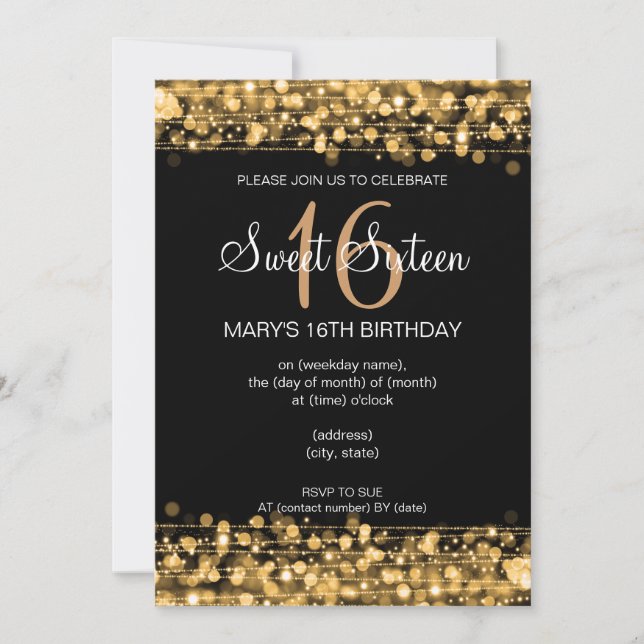 Invitación Dulce Fiesta Sparkles Gold (Anverso)