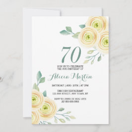 Invitación Dulce Flora de Rosa Blanca Verdor 70 cumpleaños
