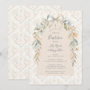 Invitación Dulce Floral Acuarela Gemelo Bautizo LPM26
