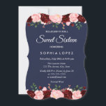 Invitación Dulce floral azul borgoña de la marina 16 Invitaci<br><div class="desc">Colección Navy Blue Burgundy Floral Sweet 16 Invitation Matching en Niche y Nest Store.</div>