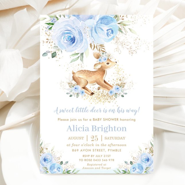 Invitación Dulce Floral Bebé Deer Fawn Boy Baby Shower (Subido por el creador)