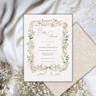 Invitación Dulce Floral Blanco Marrón Vintage Baby Shower