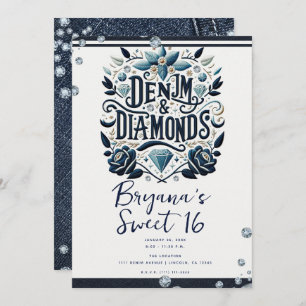 Invitación Dulce floral bordado de denim y diamantes 16