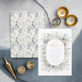 Invitación Dulce Floral Bridal Shower Dusty Blue Gold ID1045