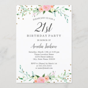 Invitación Dulce Floral Brillante Confeti Fiesta de Cumpleaño