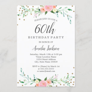 Invitación Dulce Floral Brillante Confeti Fiesta de Cumpleaño