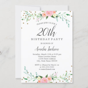 Invitación Dulce Floral Brillo Confeti Fiesta de Cumpleaños 2
