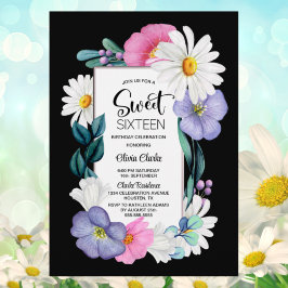 Invitación Dulce Floral Colorida Dieciséis Cumpleaños