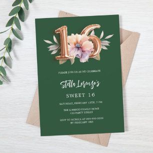 Invitación Dulce floral de durazno de rosa verde esmeralda 16