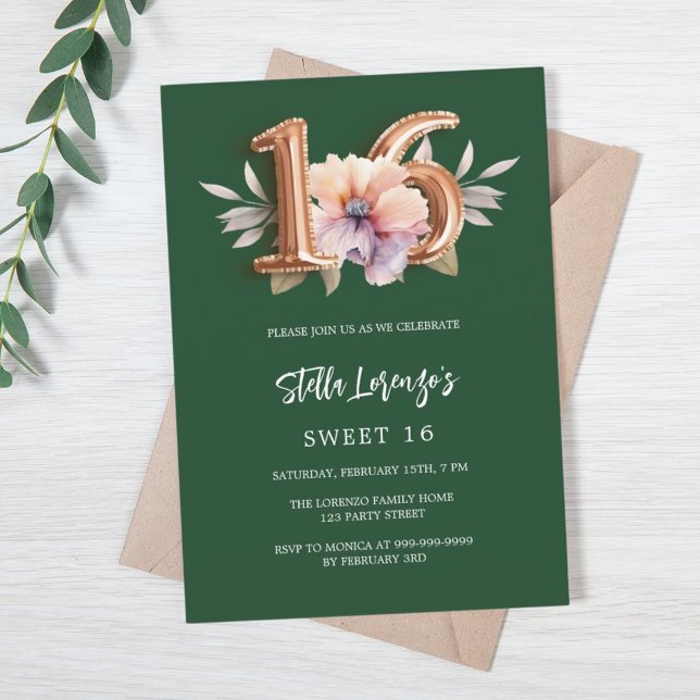 Invitación Dulce floral de durazno de rosa verde esmeralda 16 (Subido por el creador)