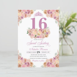 Invitación Dulce Floral De Ensalado Rosa De Rubor Dieciséis C