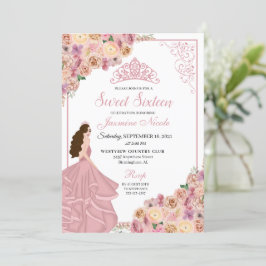 Invitación Dulce Floral De Ensalado Rosa De Rubor Dieciséis C