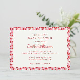 Invitación Dulce Floral de Fresa para Baby Shower de Niña