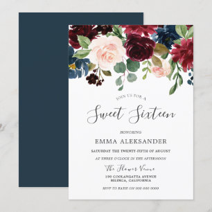 Invitación Dulce floral de vino rojo de Borgoña 16 Invite