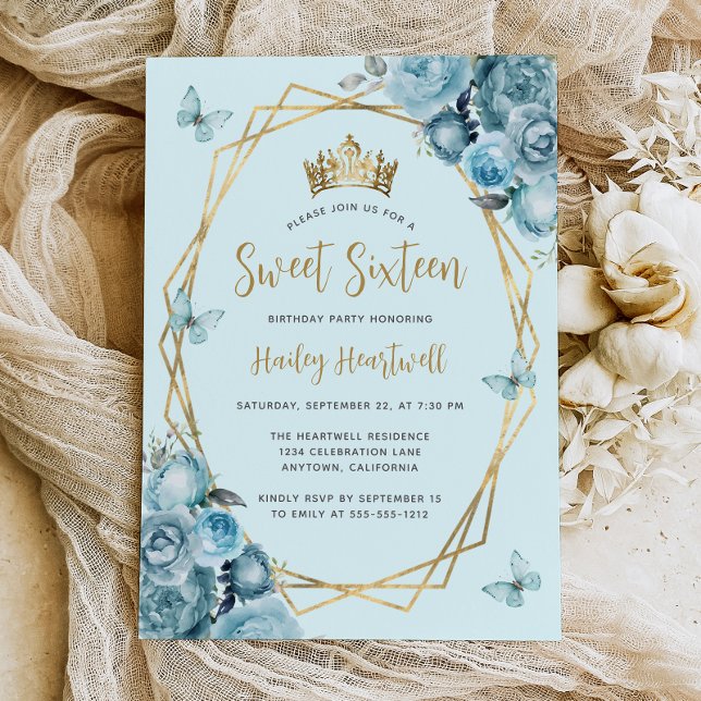 Invitación Dulce floral geométrica de oro azul turquesa 16 (Subido por el creador)