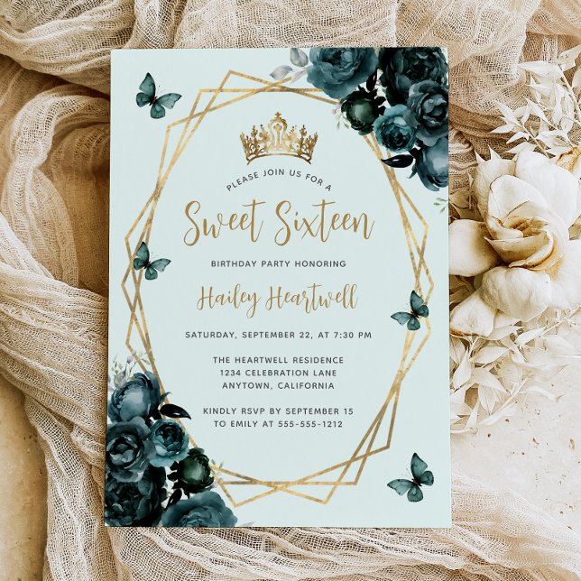 Invitación Dulce floral geométrica de oro verde esmeralda 16  (Subido por el creador)