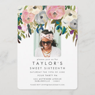 Invitación Dulce floral pintado 16 Fotos de fiesta de cumplea