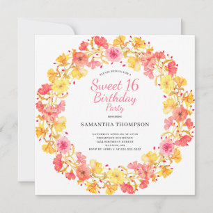 Invitación Dulce Floral Rosa 16 Cumpleaños