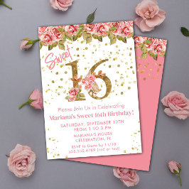 Invitación Dulce floral rosa 16 Fiesta de cumpleaños