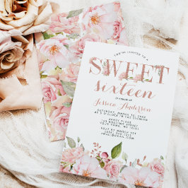 Invitación Dulce Floral Rosa De Oro Rosa Dieciséis