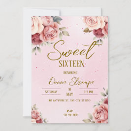 Invitación Dulce Floral Rosa Dieciséis