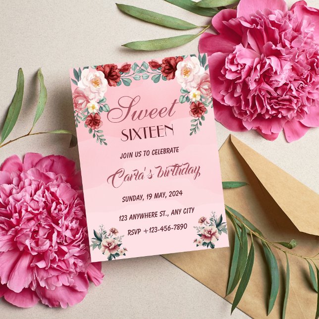 Invitación Dulce Floral Rosa Dieciséis Elegantes Fiestas de C (Subido por el creador)